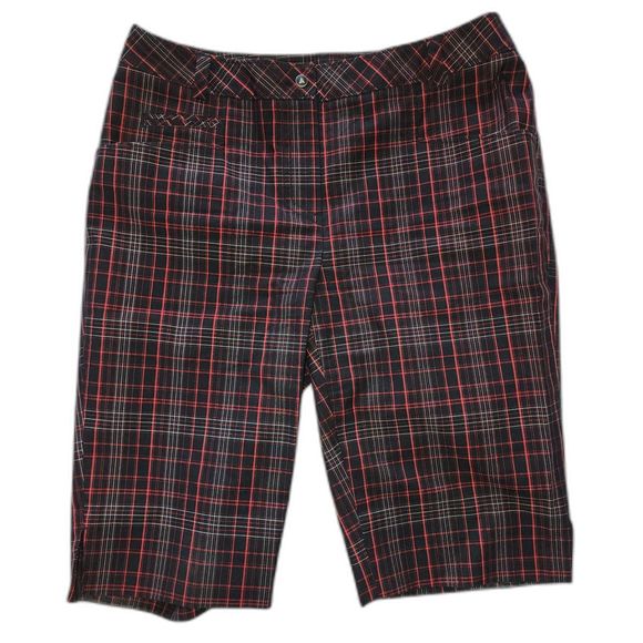 Annika by Cutter & Buck Women's Black & Red Plaid Bermuda Golf Shorts Size 4 - Picture 1 of 10